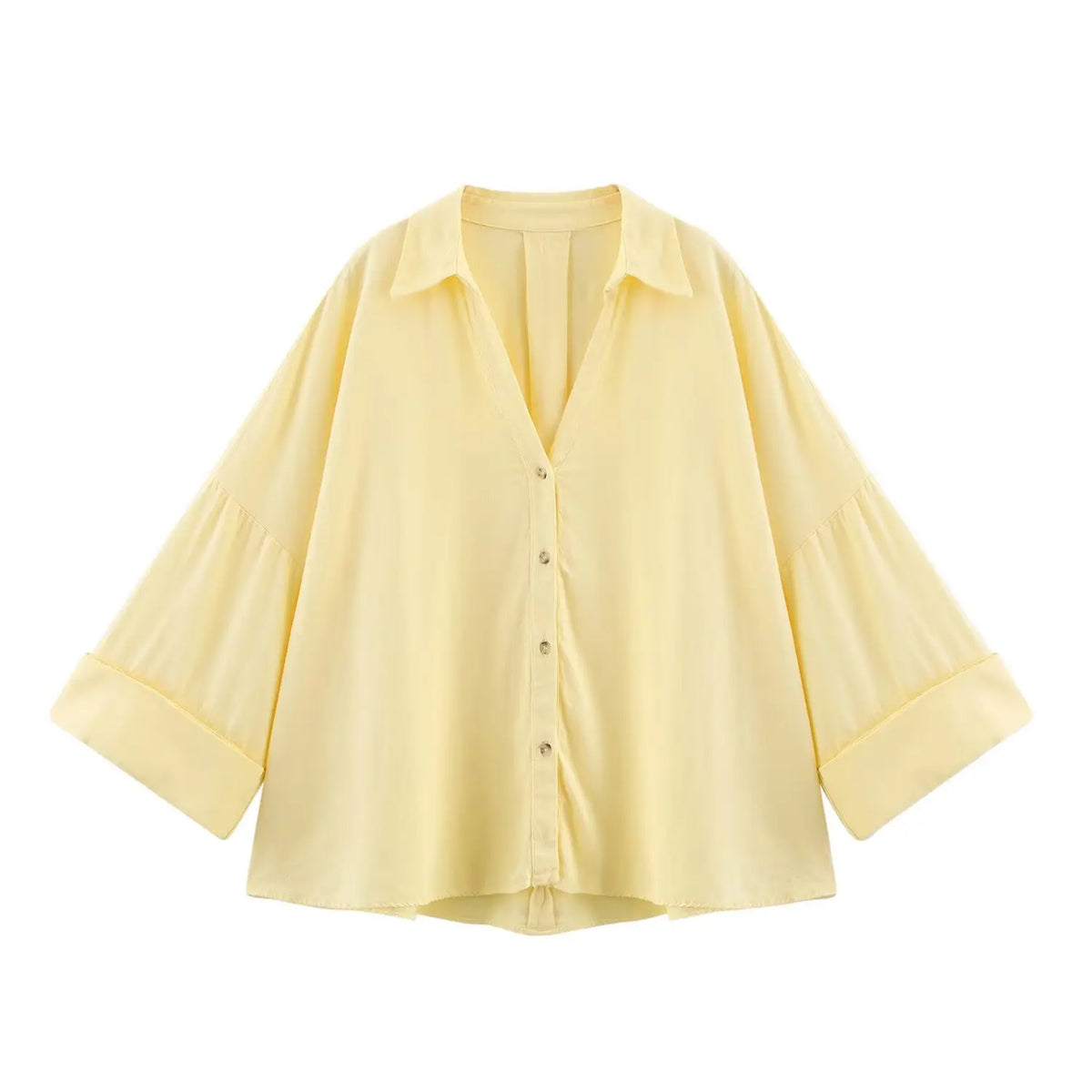 PB&ZA Summer New Women's Commuter Versatile Linen Blended Wide Sleeve Lapel Casual Striped Shirt