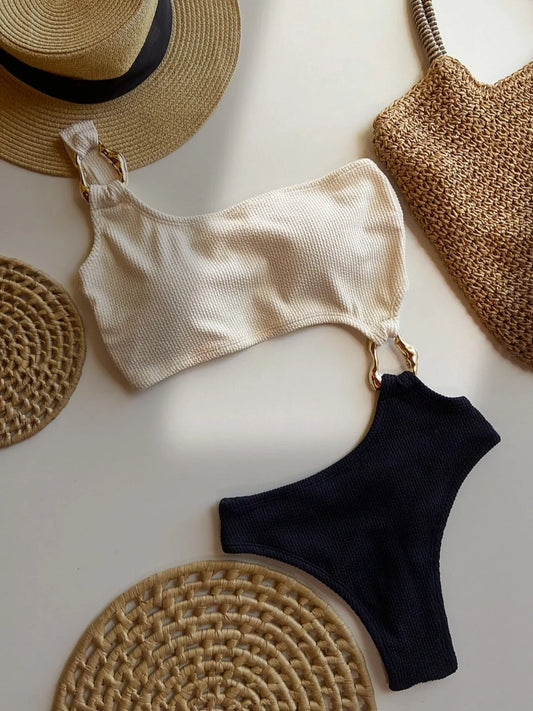 Women One Piece Swimsuit Sexy Single Shoulder Irregular One Bathing Suit Bikini  2025 New Summer Swimwear Bikini Sets