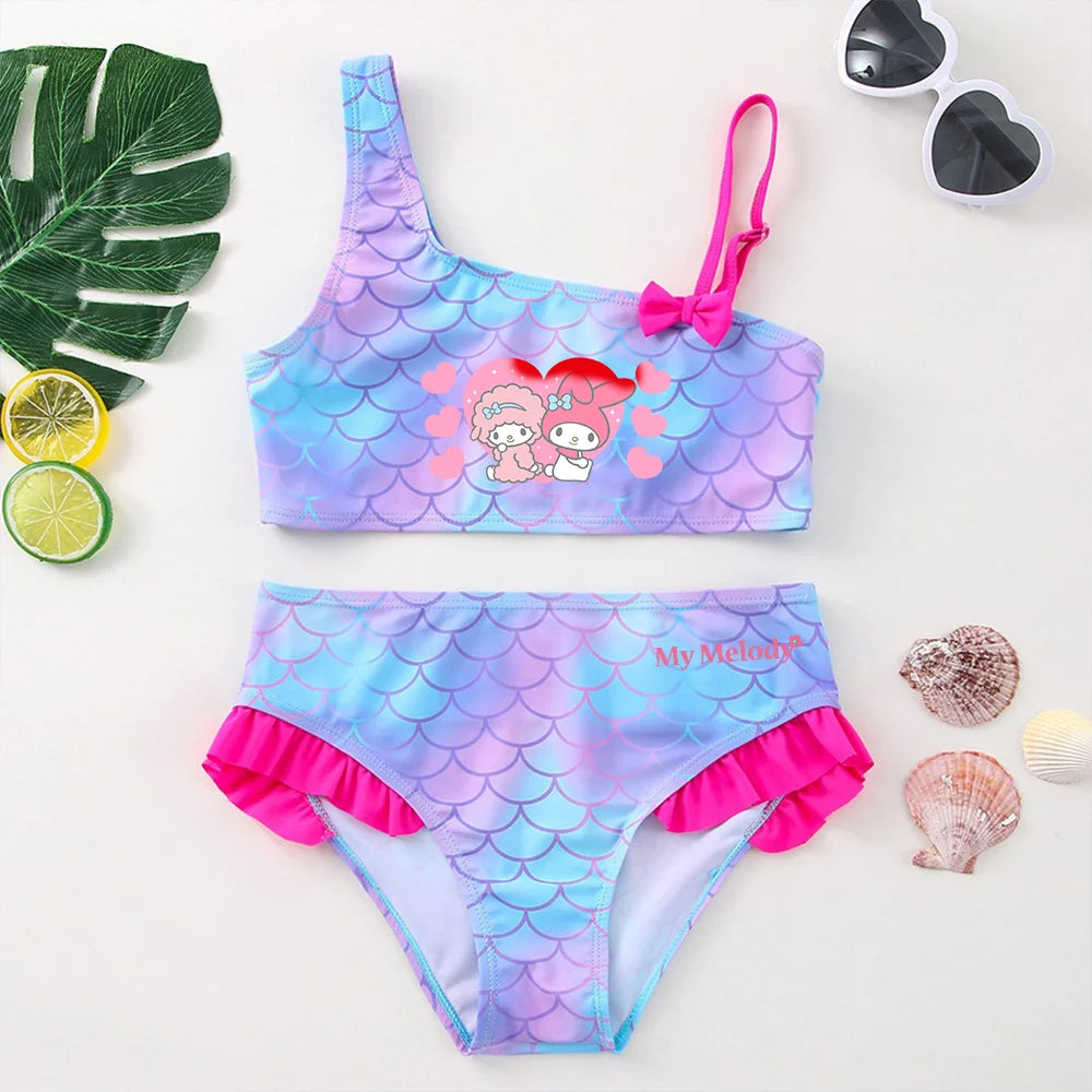 My Melody Girls Tankini Swimsuits Summer Beach wear Children Kids Wear Bathing Suits Two-pieces Bikini Dresses Fashion