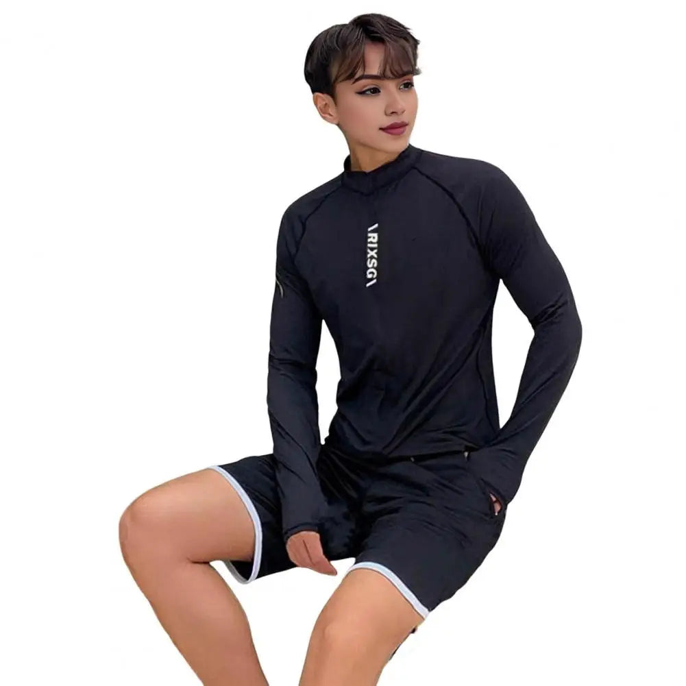 2 Pcs/Set Unisex Swimsuit Breathable Leaf Print Wetsuit Pockets Couple Surfing Clothes Diving Bathing Suit Water Sport Swimwear