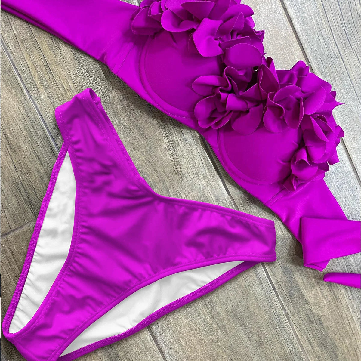 3D Flower Bikini Set Brazilian Biquini Low Waist Swimwear Push Up SwimSuit Women Solid Swimwear Sexy Beach Wear Female