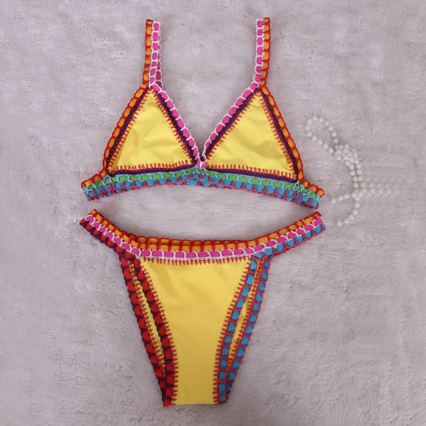 Pink Crochet Bikini 2025 Sexy Women Swimsuit Female Swimwear Micro Bikini Set Bandeau Swimming Suit Beachwear Brazilian Biquini