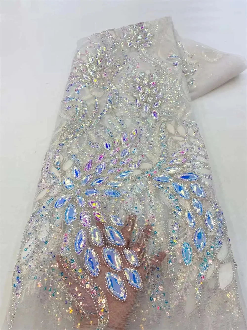 African Heavy Bead Lace Fabric 2025 High Quality Nigerian Sequins French Tulle Fabric Material For Wedding Party