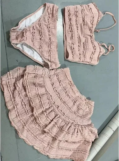 Korean Sexy Lace Bikini Set Three-piece High-waist Swimsuit Women's Hot Spring Vacation Women's Fashion Swimwear
