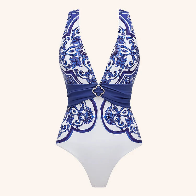 2024 Vintage Pattern Printed One Piece Swimsuit Swimwear Bikini Set Women Beachwear Clearance Wholesale