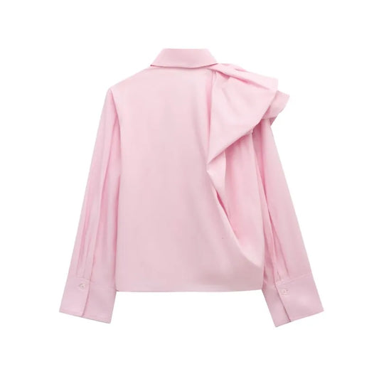 Women Poplin Shirt Spring Long Sleeve Female Shirts Casual Shoulder with Added Volume Pleated Women's Party Shirts & Blouses
