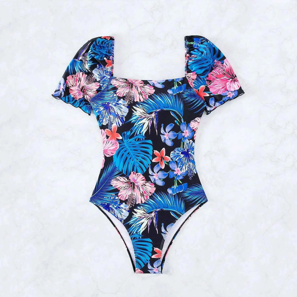 Women Swimsuit Fashion Swimsuit Printed Flower Triangle Bikini Strap Sexy Swimsuit Hawaiian Sea Sexy One-Piece Swimsuit Biquini