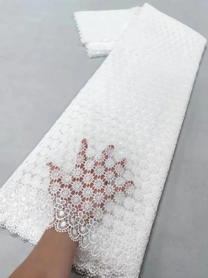 African Milk Silk Fabric With Water Soluble Lace 2025 High Quality Milk Silk Nigerian Mesh Lace Fabric For Wedding Dress