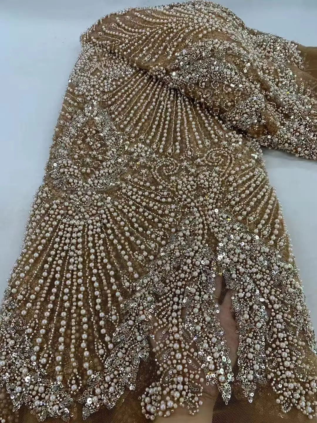 2025 Luxury Nigerian African Beaded Lace Fabric High Quality Sequins Embroidery African French Lace Fabric For Sewing Dress