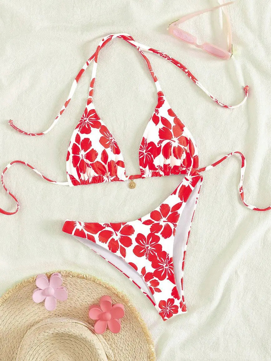 String Bikinis 2025 Bikini Set Bandage Swimwear Printed Swimsuits Sexy Beachwear High Cut Bathsuits New Swim Wear Bathing Suits