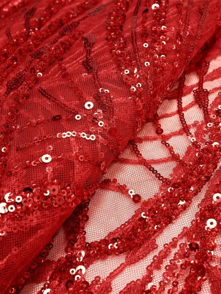 African Lace Fabric 2025 - Sequined Beaded Bridal Lace - No. 002, 5 Yards