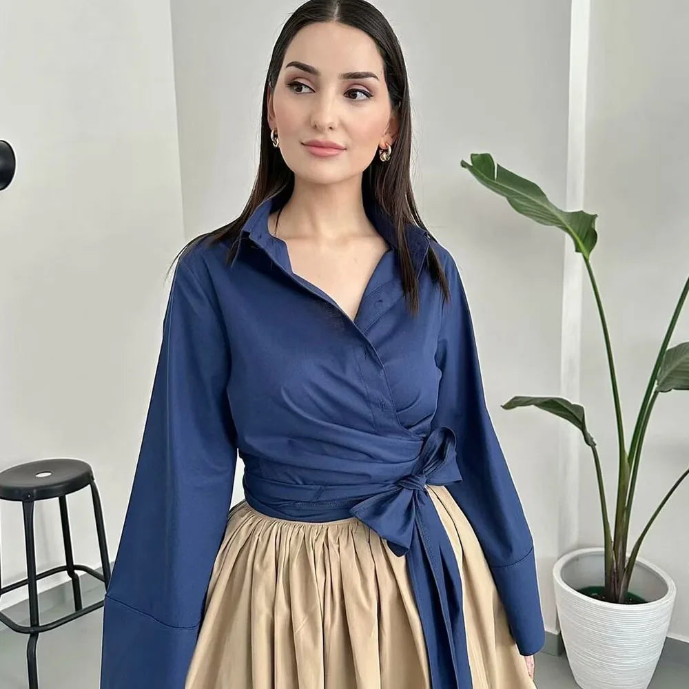 2024 Summer New Fashionable Women's Fashion Avant-garde Slim Fit Design Feel Double breasted Poplin Shirt