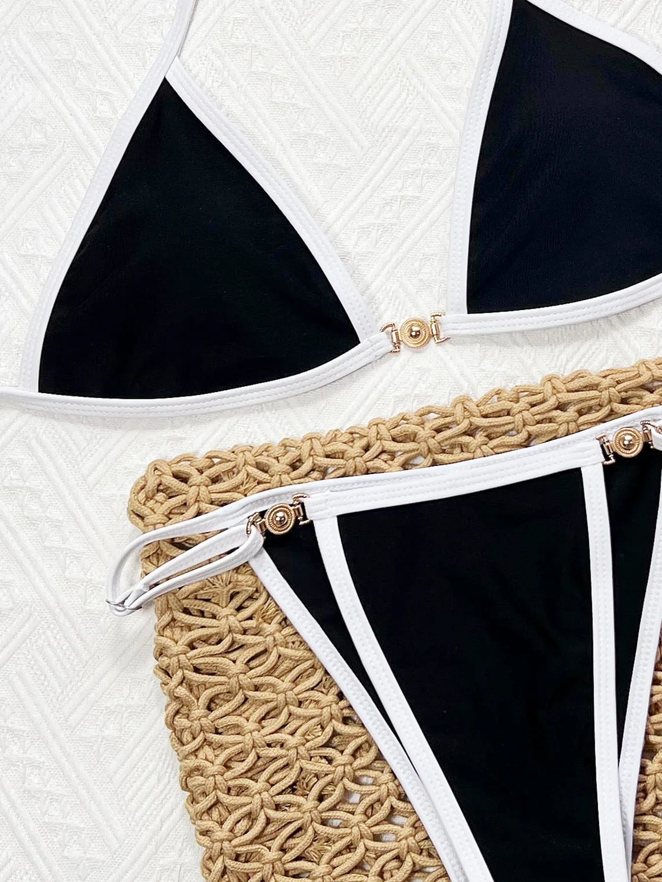 Sexy Black Contrast Bikini Set 2025 Women Luxury Push Up Bra Diamond Thong Swimsuit Brazilian Summer Bathing Suit Micro Swimwear