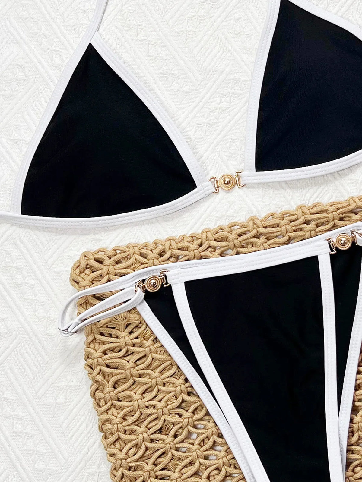 Sexy Black Contrast Bikini Set 2025 Women Luxury Push Up Bra Diamond Thong Swimsuit Brazilian Summer Bathing Suit Micro Swimwear