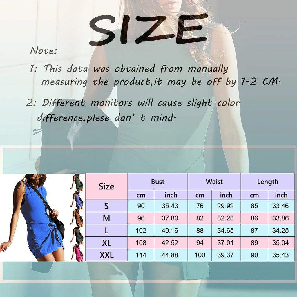 Women's Sleeveless Rompers Reversible Slim Fit Mini Overalls Summer Solid Color Round Neck Backless Tie Knot Casual Jumpsuits