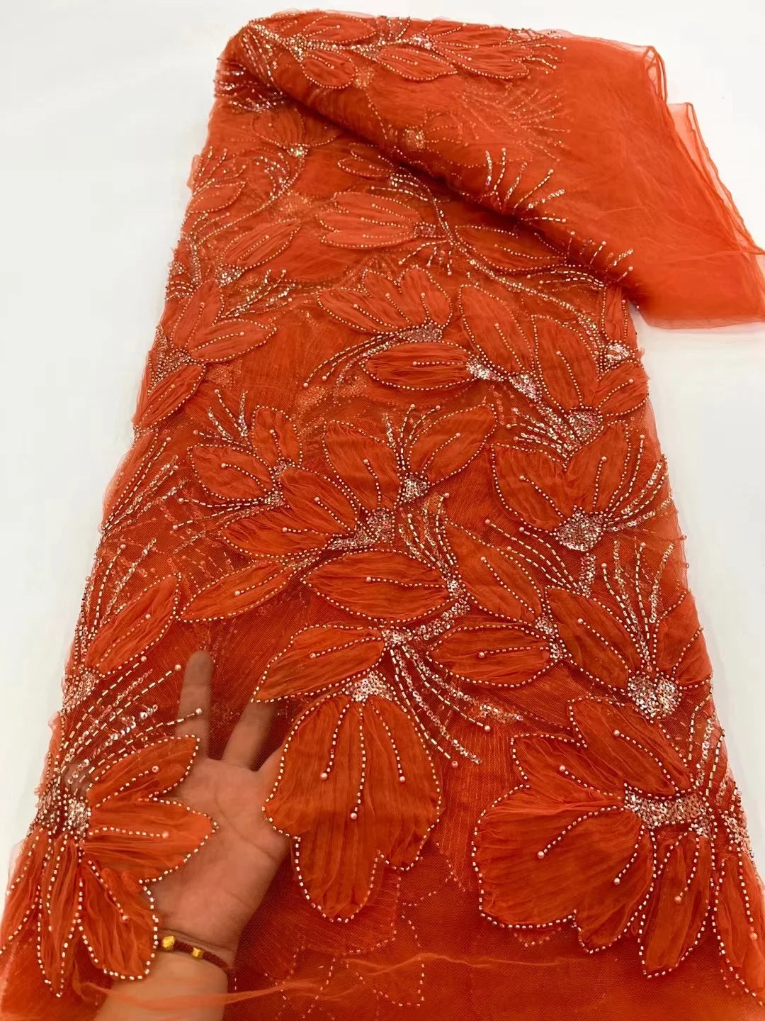 African Sequined Beaded Lace Fabric 2025 - French Nigerian - XY105, 5 Yards