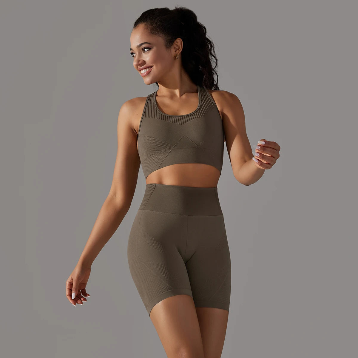 Women Yoga Set Bra Shorts Set Seamless Fitness Tracksuit Gym Sportswear Running Shorts Sports Set Workout Shockproof Vest Outfit