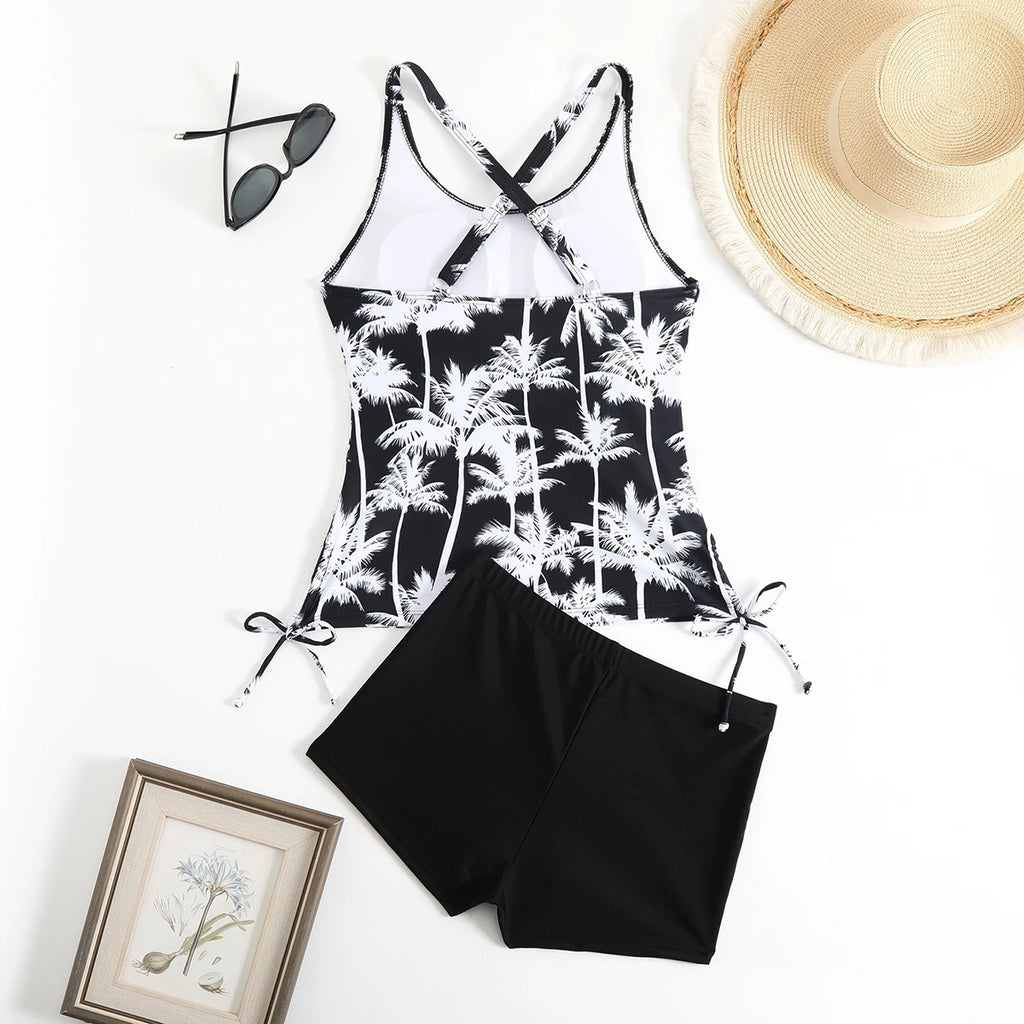 Vela Two-Piece Tight Bikini Set, Coconut Print Push Up Bra & High Elastic High Waist Bottoms - Stretchy Swimwear 2025