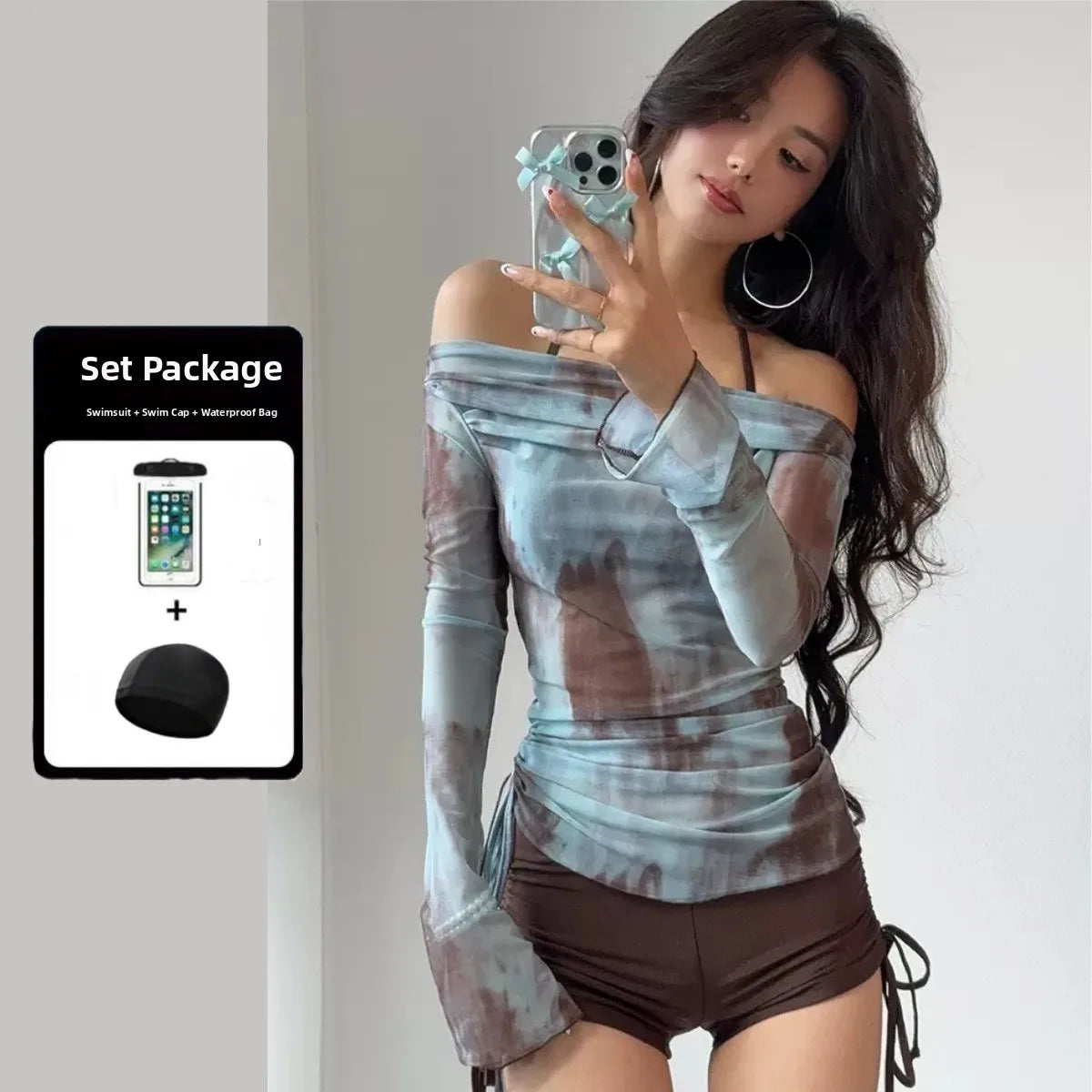 Summer 2024 Tee-Piece Bikini Set Conservative Hot Springs Meat Conceal Slim Sexy Gathered Vaion High-End Feeling Women's...