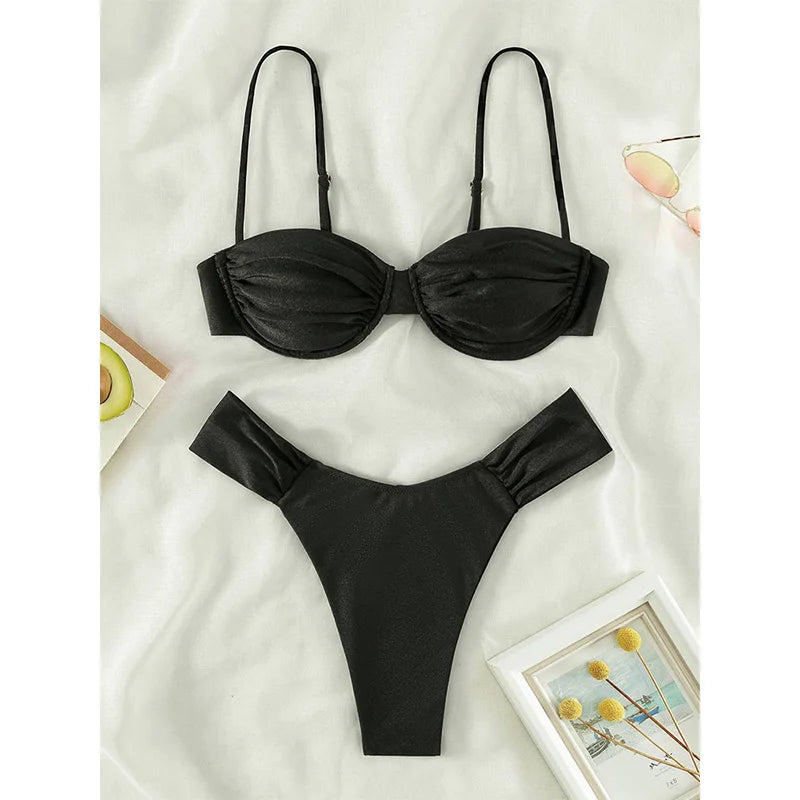 Rinabe Solid Bikinis Push Up Swimwear 2024 Women Swimsuit String Bikini Set Micro Thong Brazilian Biquini Summer Bathing Suits