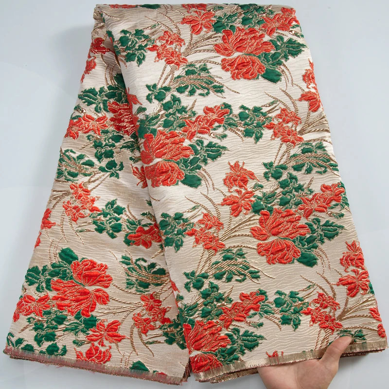 African Brocade Lace Fabric 2025 - Nigerian French Tulle Damask - Brocade, 5 Yards