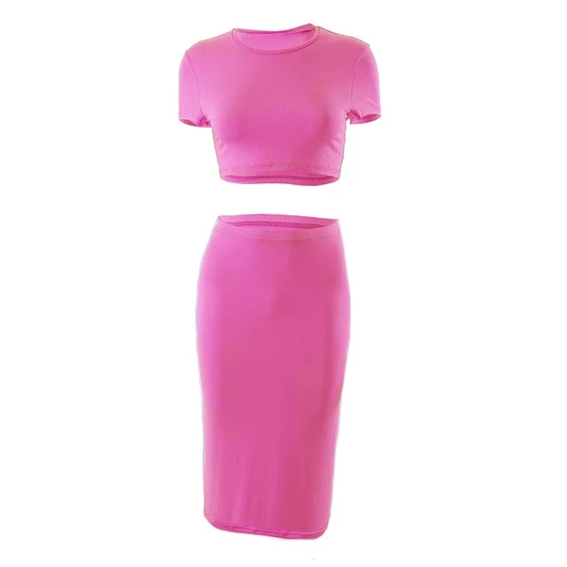 Womens Dress Sets Short Sleeve Crop Tops And Mid Calf Skirt Suit Fashion 2PCS Set Slim Office Lady Summer Suits Clothing QX2413