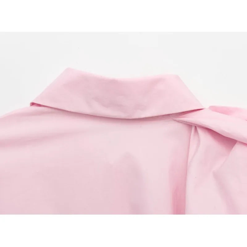 Women Poplin Shirt Spring Long Sleeve Female Shirts Casual Shoulder with Added Volume Pleated Women's Party Shirts & Blouses