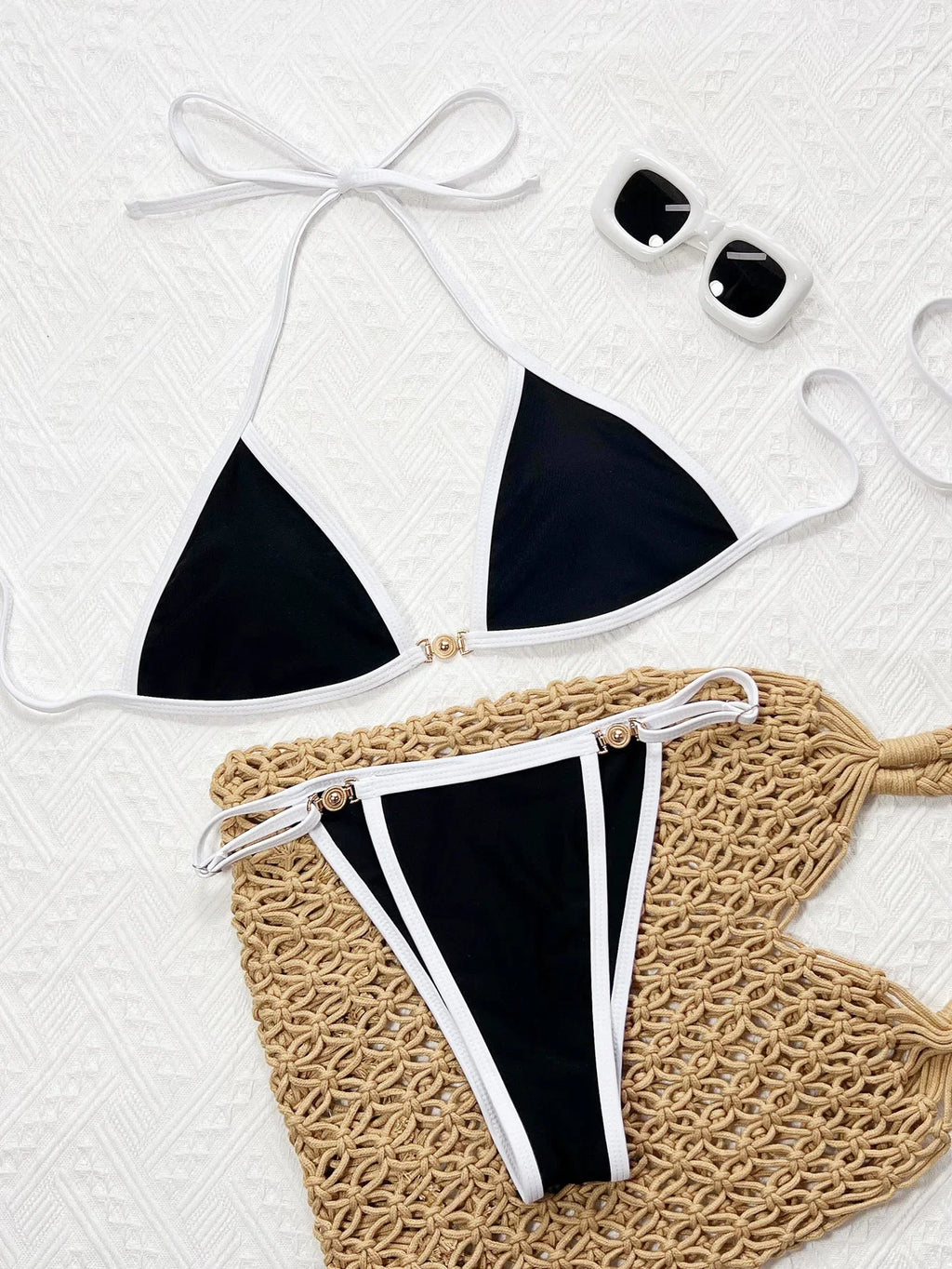 Sexy Black Contrast Bikini Set 2025 Women Luxury Push Up Bra Diamond Thong Swimsuit Brazilian Summer Bathing Suit Micro Swimwear