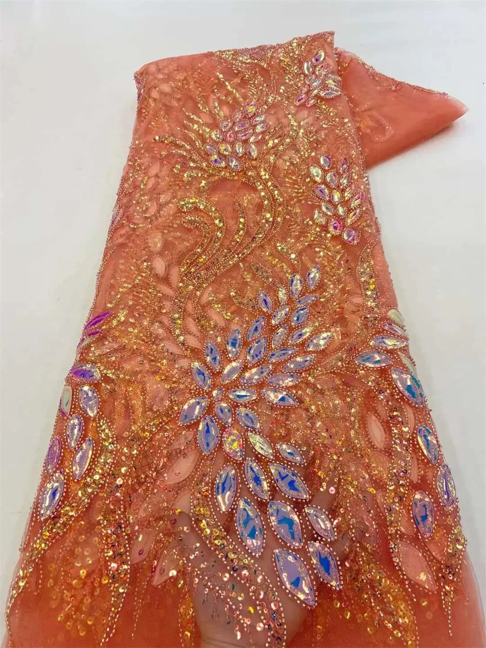 African Heavy Beaded Lace Fabric 2025 - Nigerian French Tulle - XY06, 5 Yards