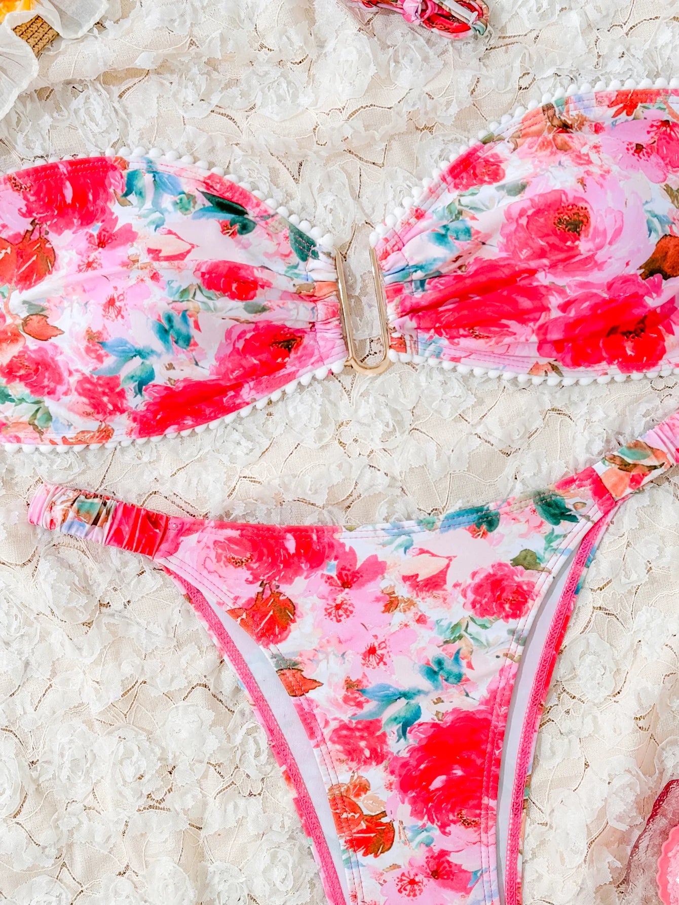 2025 U-wire Bandeau Bikinis Women Printed Swimwear Female Sexy Ring Linked Swimsuit Bathers Bathing Swimming Swim Suit Beachwear
