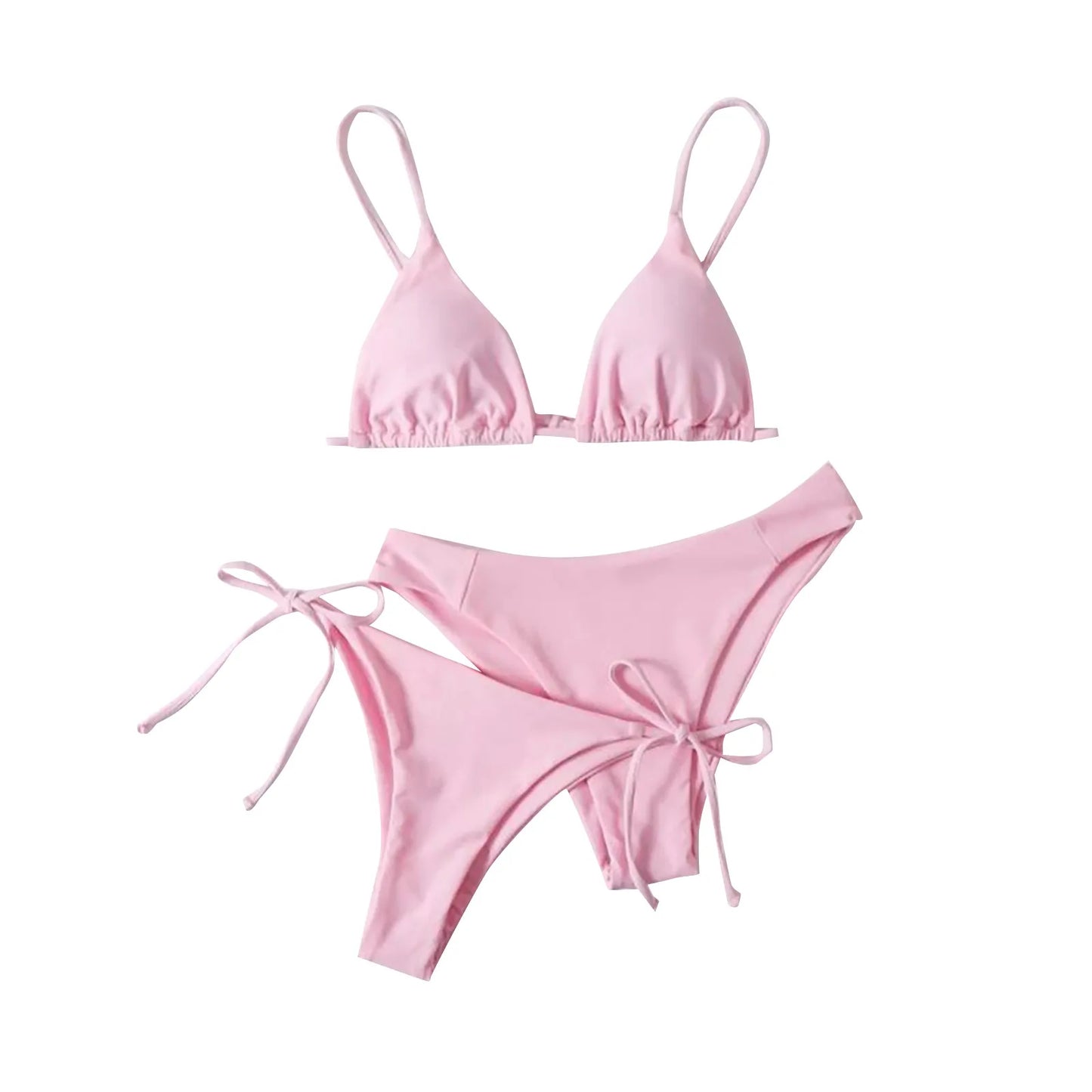 Women's Summer Fashion Sexy Basic Solid Color Backless Lace-up High Waist Adjust Buckle Sling Bikini Three-pieces Swimsuit