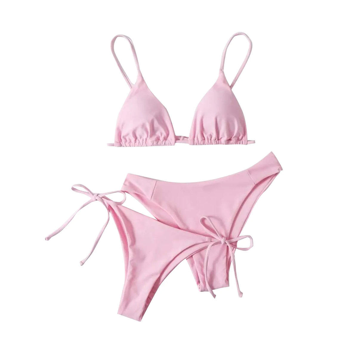 Women's Summer Fashion Sexy Basic Solid Color Backless Lace-up High Waist Adjust Buckle Sling Bikini Three-pieces Swimsuit