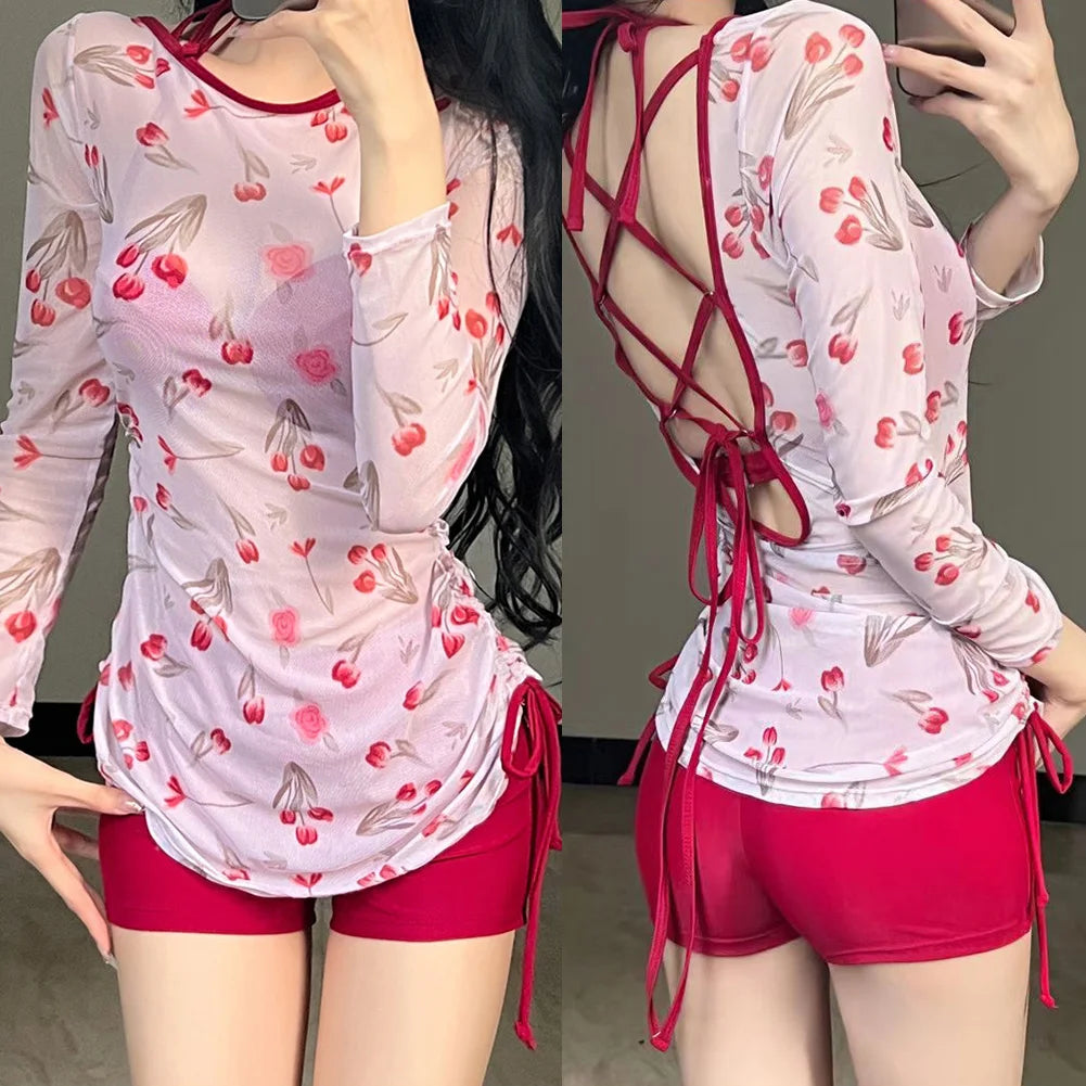 Backless Bikini Set Three Piece Bikini Beach Party Poolside Fun Red Backless Sexy Swimsuit For Summer Bikinis Set