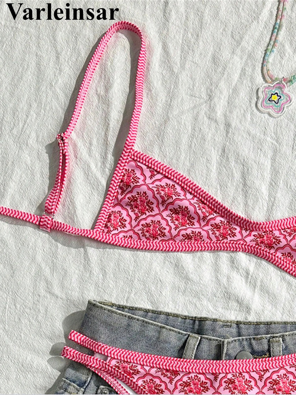 S - XL Flowers Printed High Leg Cut Bikini Female Swimsuit Women Swimwear Two-pieces Bikini set Bather Bathing Suit Swim V6965