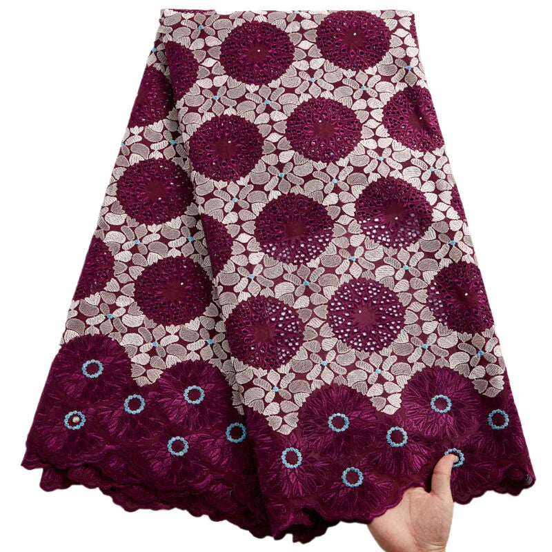 Nigerian Embroidered Cotton Lace Fabric - Swiss Voile - 5 Cotton, 5 Yards