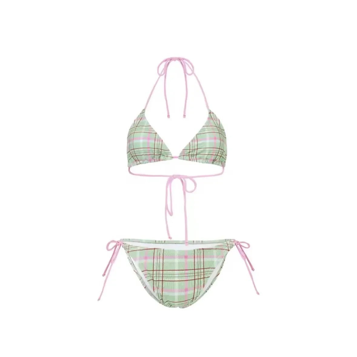 Sexy Plaid Bikini Swimsuit Beach Vacation Retro Separate Swimwear for Young Girls Small Chest Grid Patterned Summer Fun