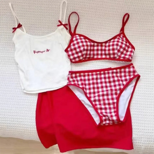 Beach Wear Sweet Swimsuits Two Piece Sleeveless V Hem Floral Bikini Set Women Backless Korean Style Flower Swimming Suit Summer