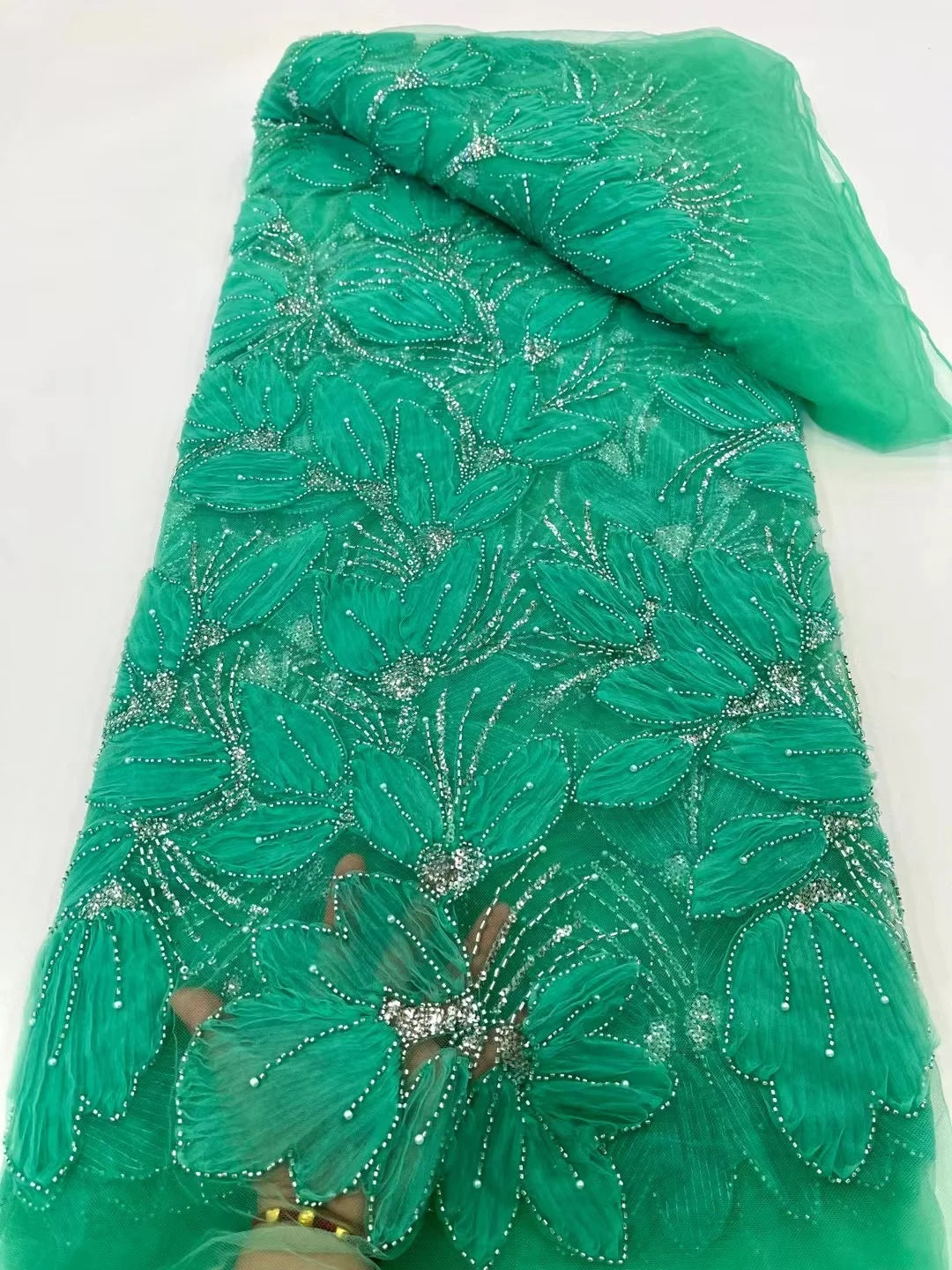 African Sequined Beaded Lace Fabric 2025 - French Nigerian - XY105, 5 Yards