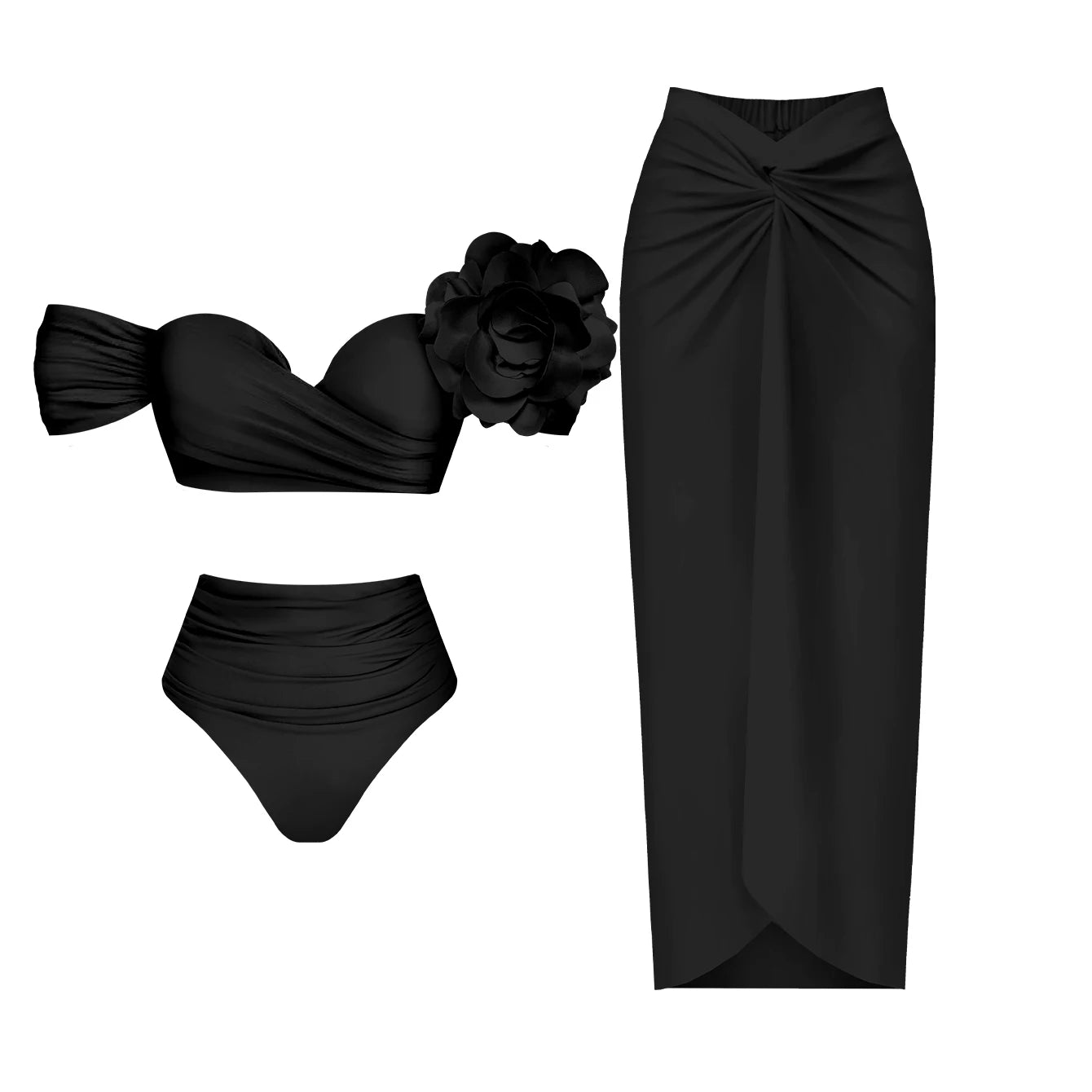 3D Flower Bikini Set Brazilian Biquini Low Waist Swimwear Push Up SwimSuit Women Solid Swimwear Sexy Beach Wear Female