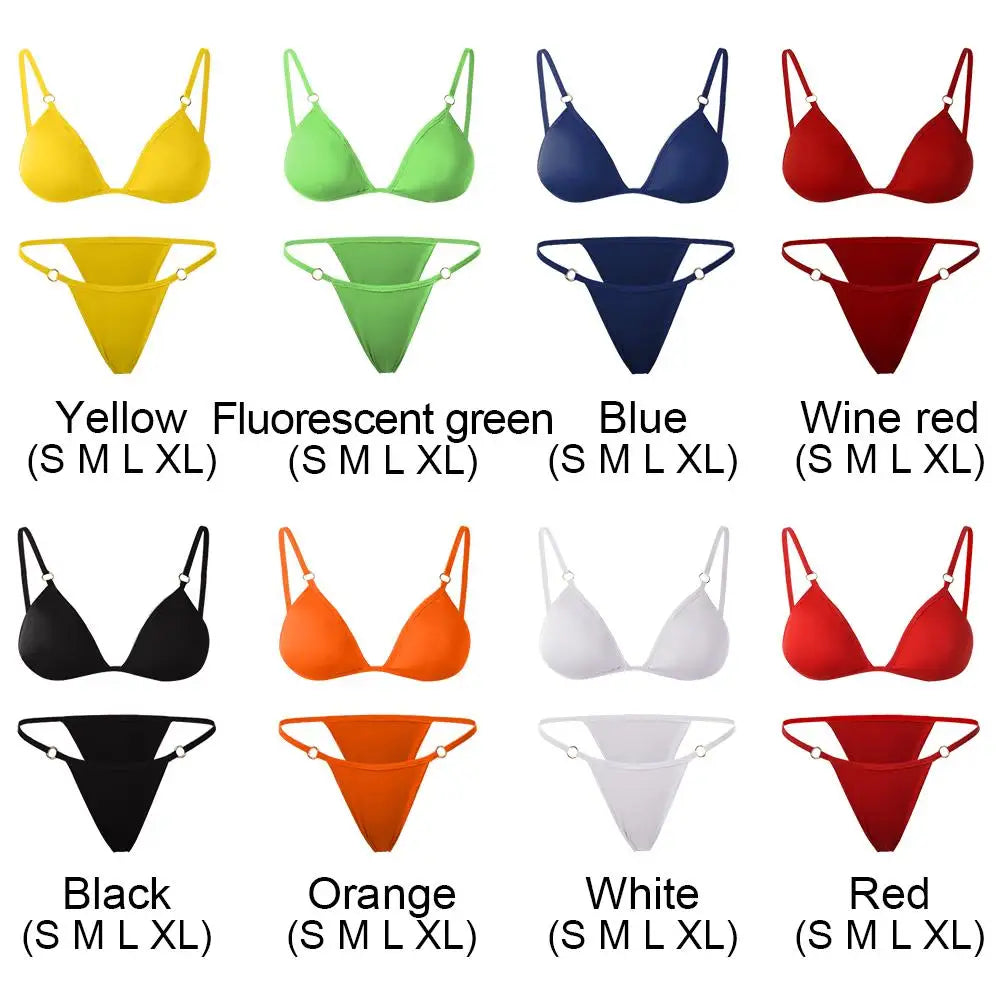 Vacation Woman Girl Sexy Solid Color Sling Backless Bikini Set Split Swimwear Swimsuit Two Piece