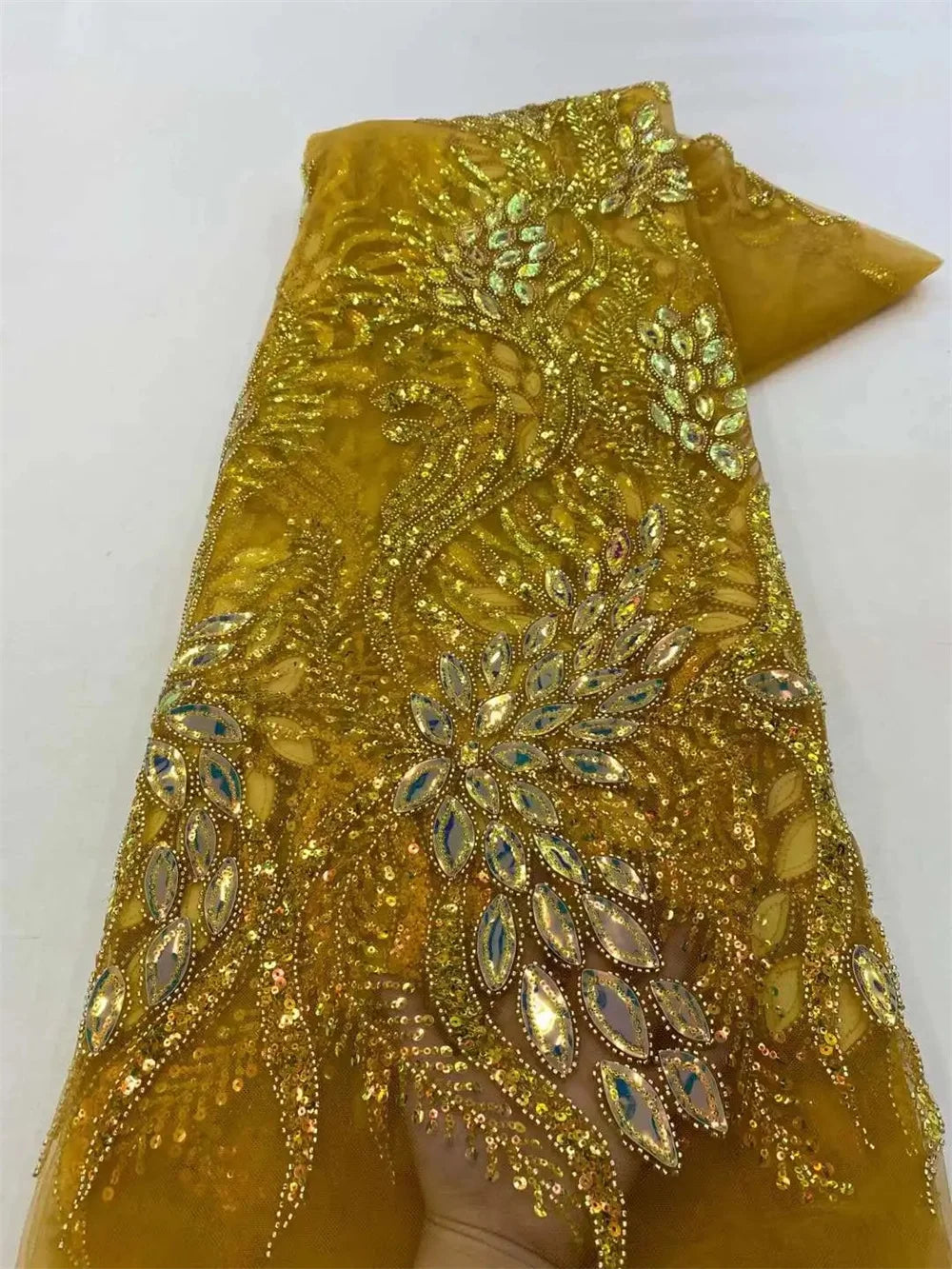 African Heavy Beaded Lace Fabric 2025 - Nigerian French Tulle - XY06, 5 Yards