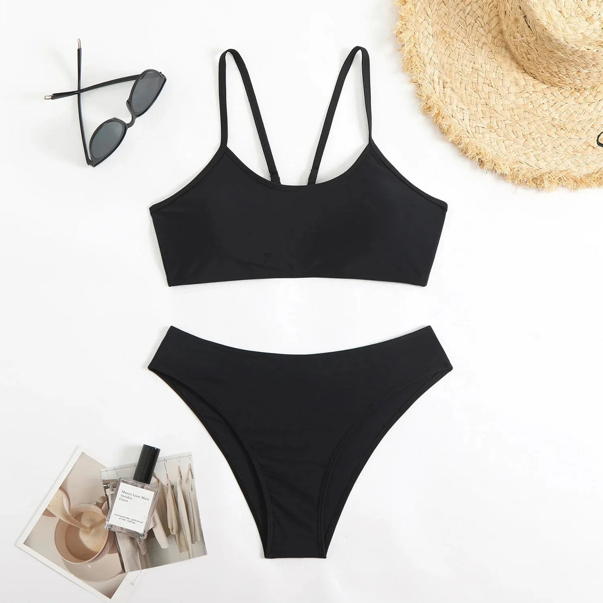Sexy Backless Pure Color Bikini Swimwear New Women's Split Design Cross-Border Fashionable Poolwear in Various Sizes