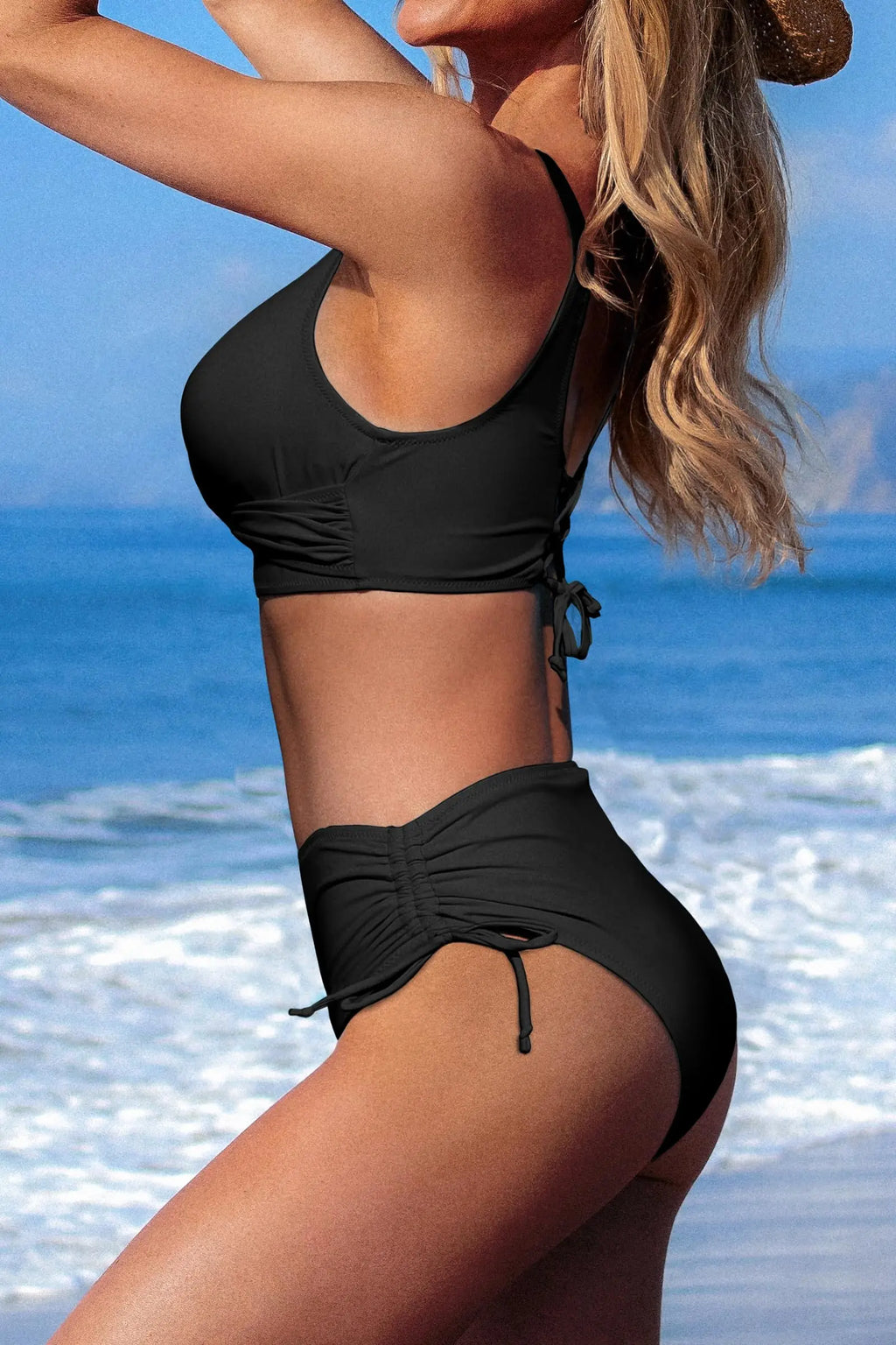 Women's High Waist Bikini Set Sexy Black Tied Swimwear Two Piece Bathing Suit for Women Summer Beach Pool Party Bikini Set ﻿
