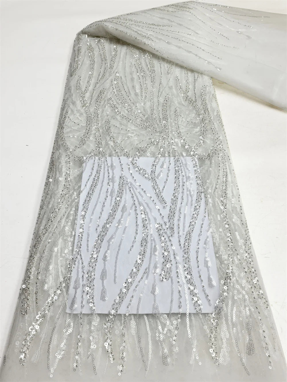 African Lace Fabric 2025 - Sequined Beaded Bridal Lace - No. 002, 5 Yards