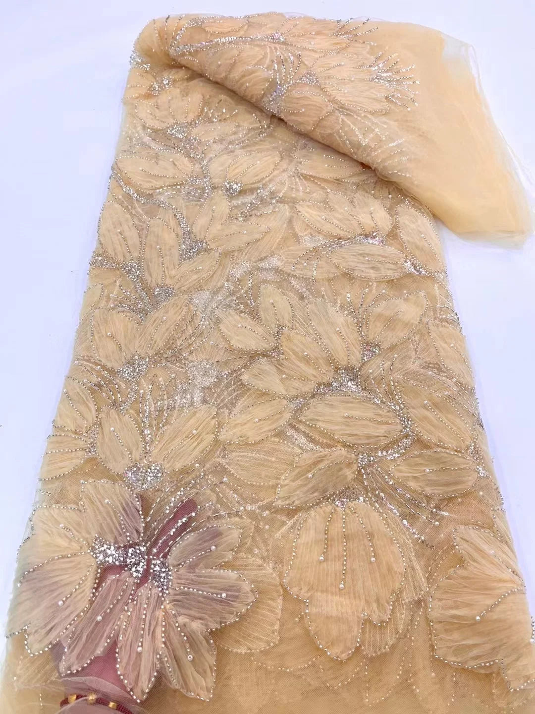 African Sequined Beaded Lace Fabric 2025 - French Nigerian - XY105, 5 Yards