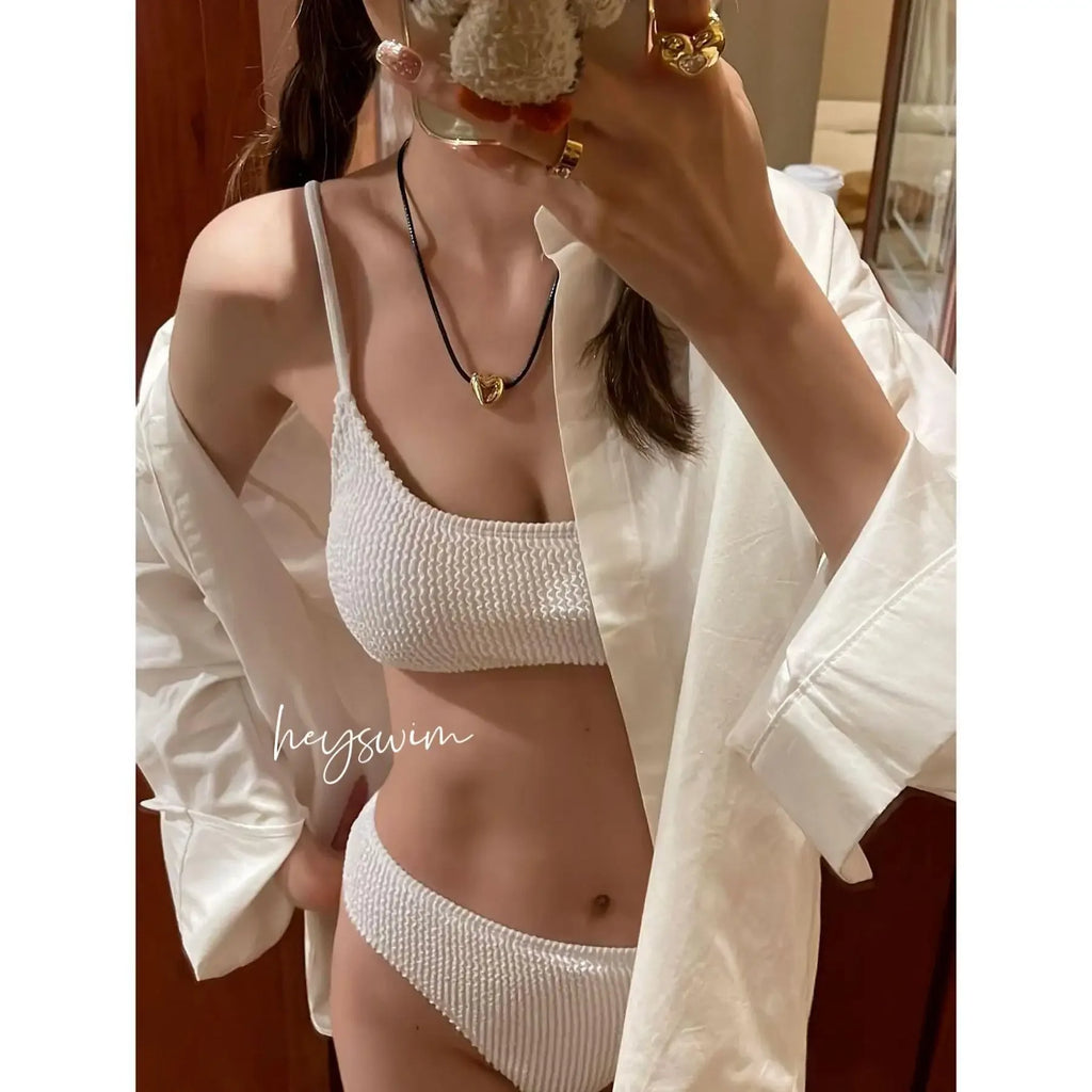 Multicolor Korean Japanese Style Bikini Set Women's Holiday Swimwear Girl's Color Separate Design Fashionable Beachwear