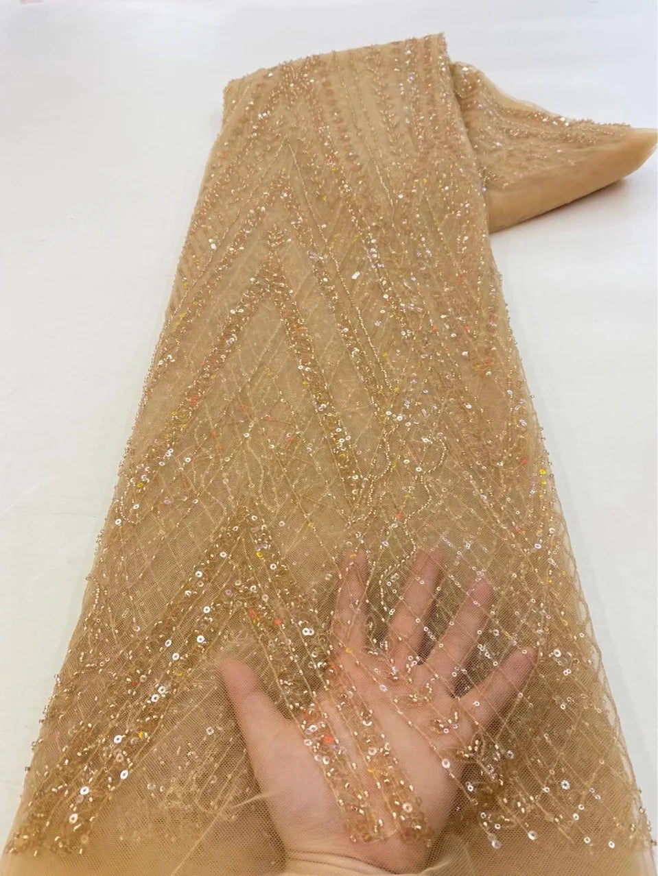 African Lace Fabric 2025 - Sequined Beaded Bridal Lace - No. 002, 5 Yards