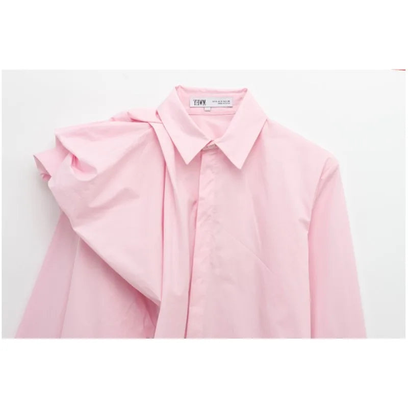 Women Poplin Shirt Spring Long Sleeve Female Shirts Casual Shoulder with Added Volume Pleated Women's Party Shirts & Blouses