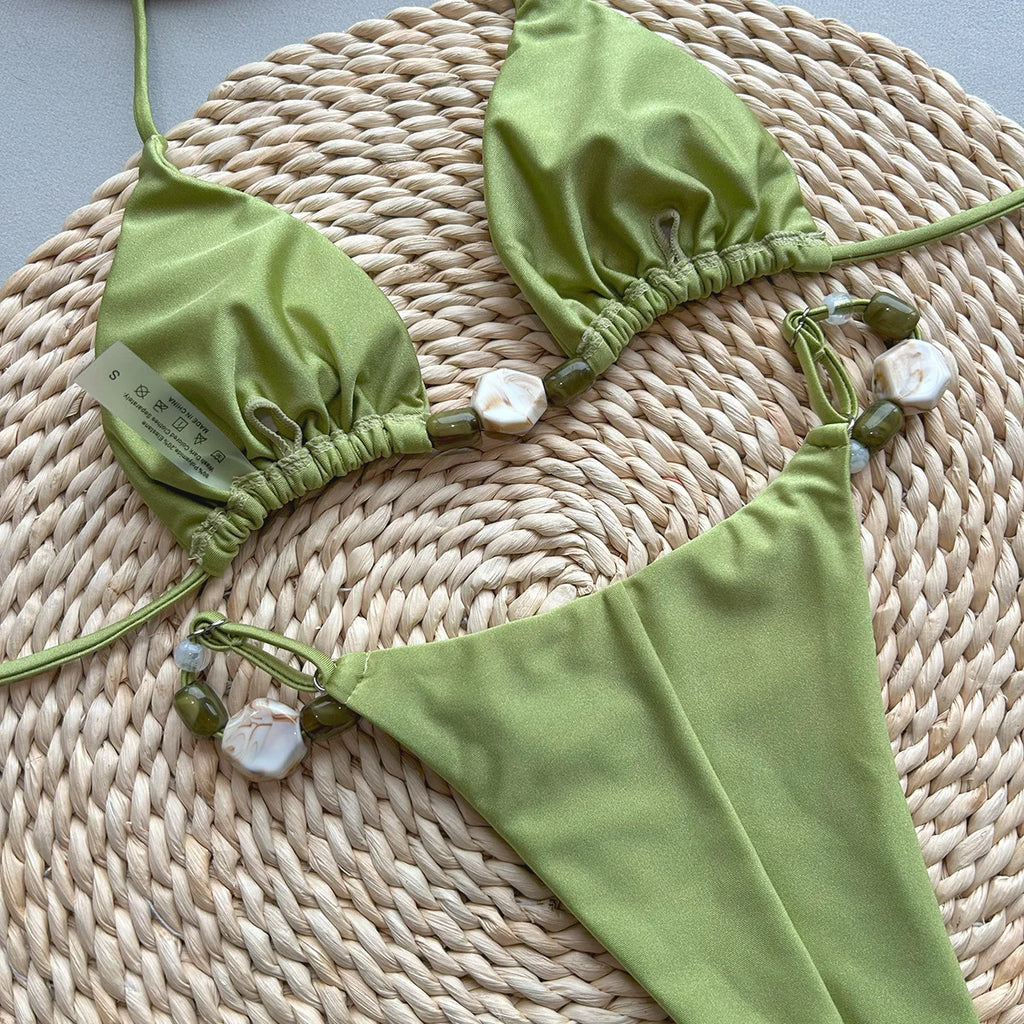 2025 New Bikini Sexy Bikini Solid Color Split Women's Swimsuit