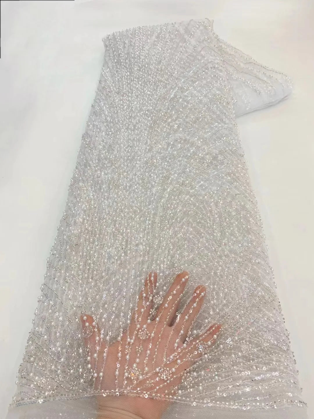 High Quality African Gold Handmade Beaded Lace Fabirc 2025 Sewing sequins Embroidery Nigreian Lace Fabric Women Wedding Dress